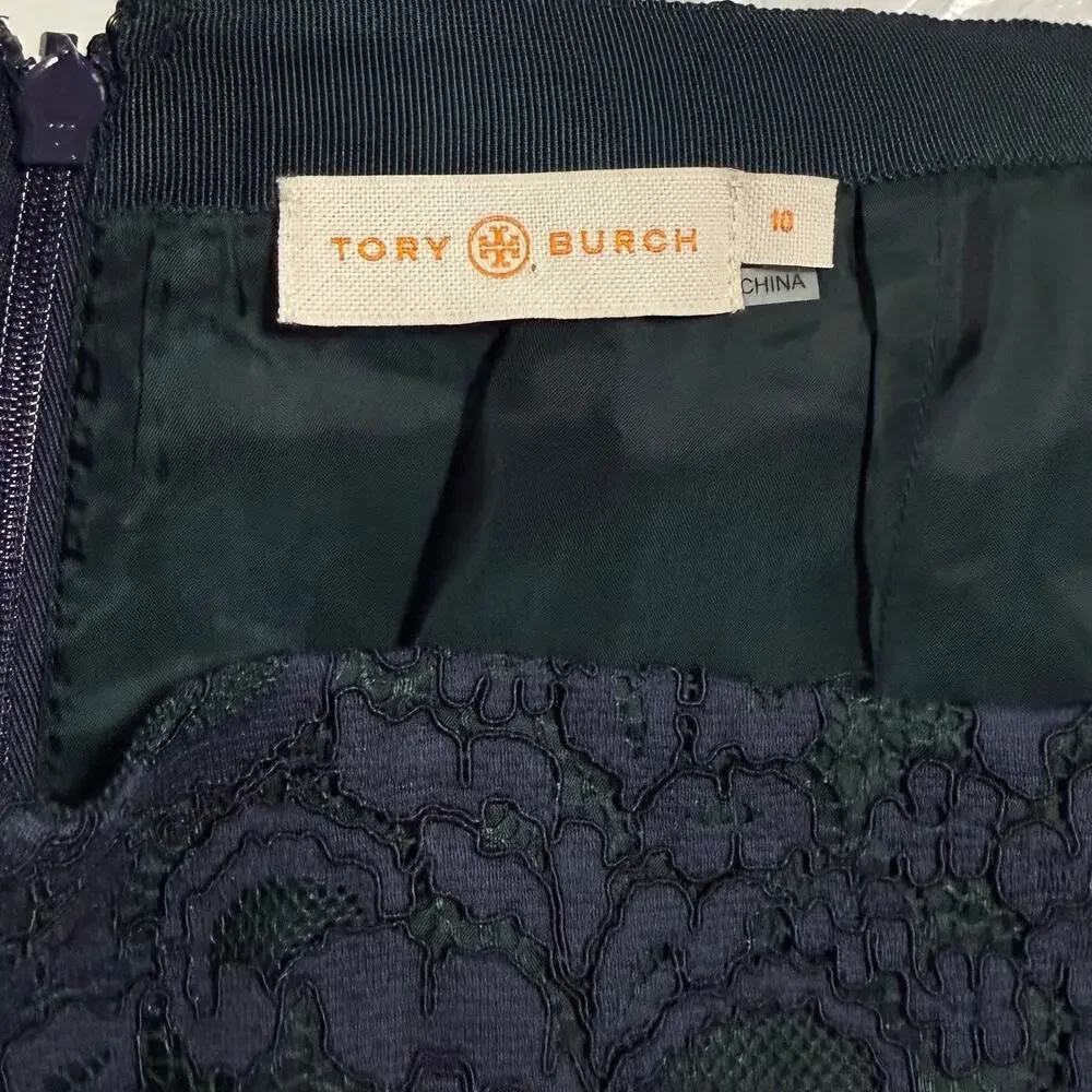 Tory Burch Lace Skirt Knee-Length Navy Blue Green Floral Size 10